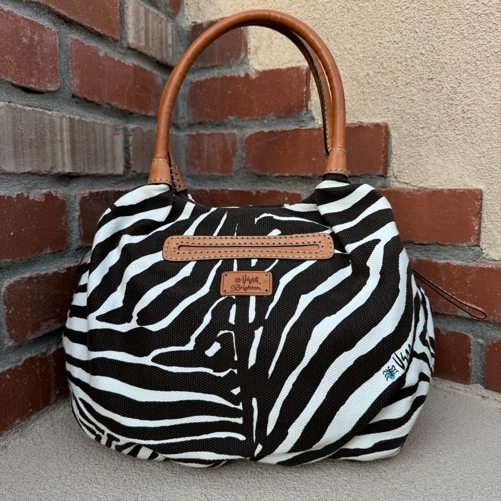 The Brighton Vera Neumann Zebra Canvas Brown & White Striped Hobo Bag